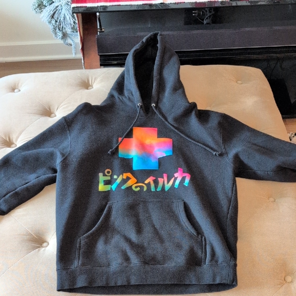 Pink Dolphin Black Hoodie with Multicolor Logo